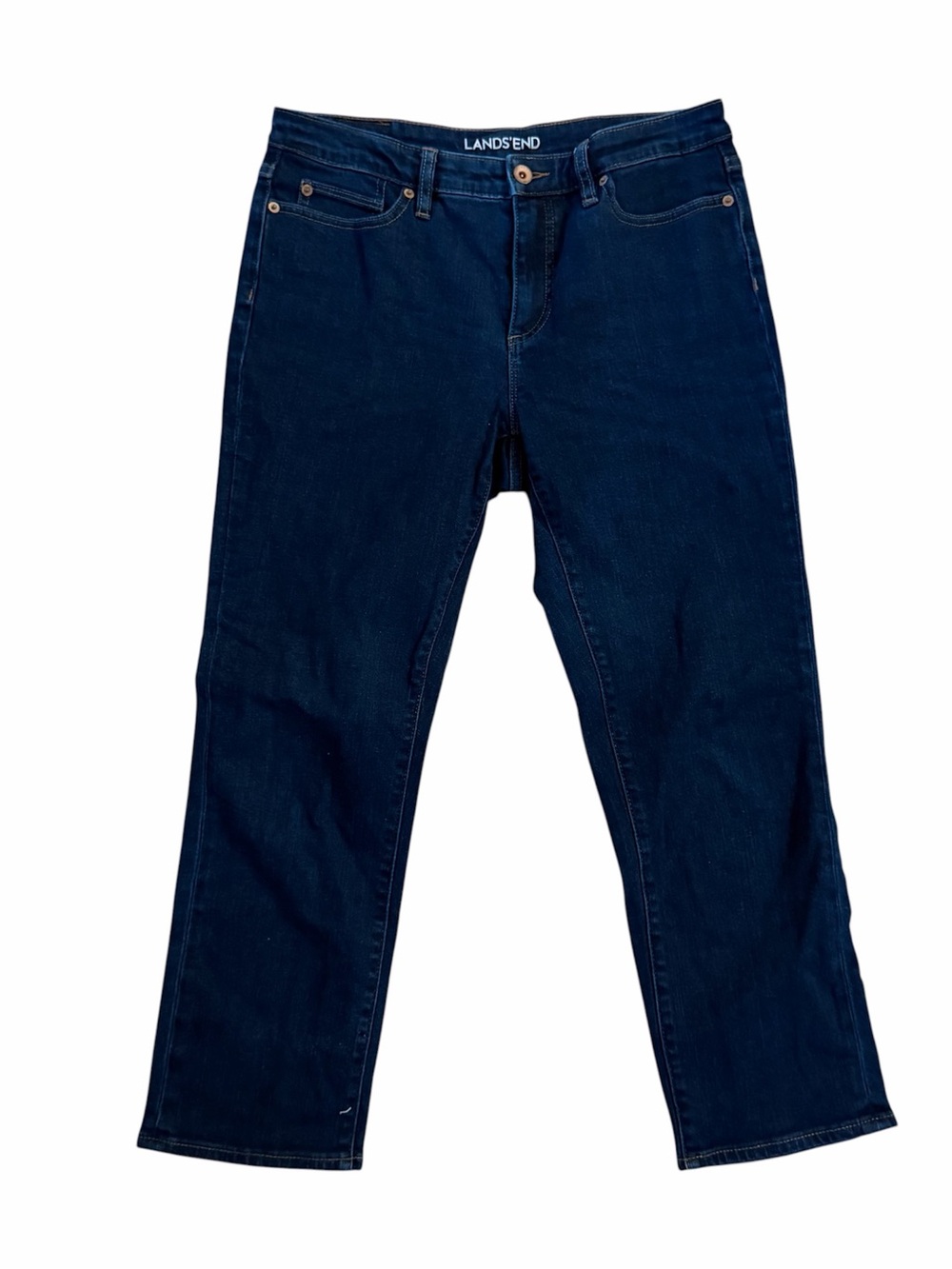Lands' End Women's Mid Rise Dark Blue Denim Crop Jeans Sz 8 GUC